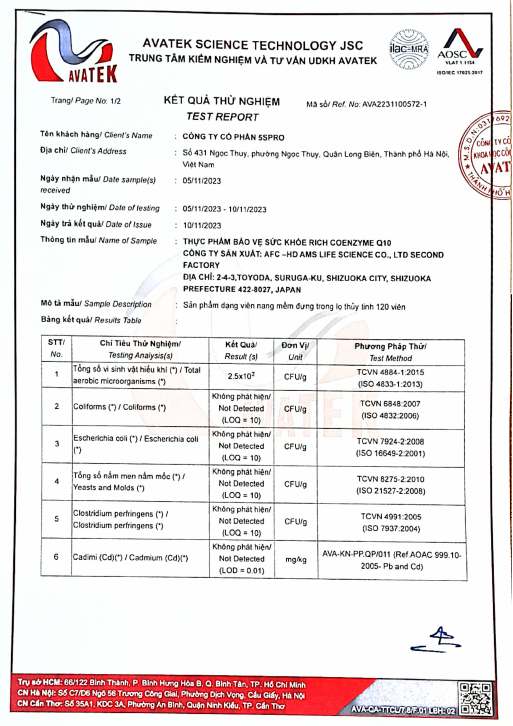 Phiếu kiểm nghiệm AVATEK