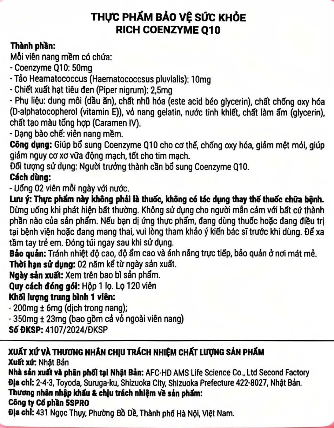 Nhãn phụ sản phẩm Rich Coenzyme Q10